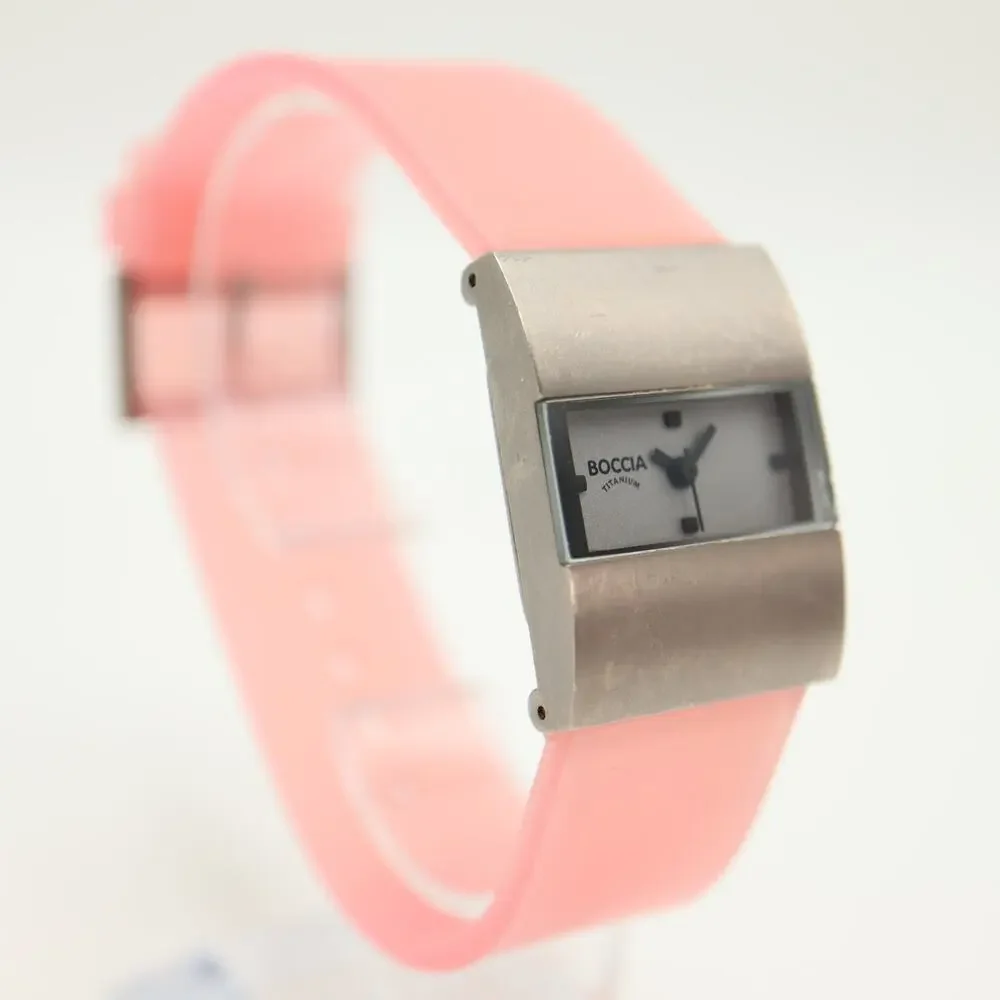 Boccia Titanium Swiss Womens Rectangle 23mm Watch Translucent Pink w New Battery